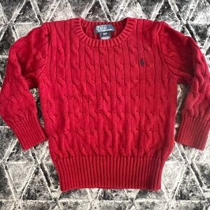 Ralph Lauren Red Cable Knit Crewneck Sweater